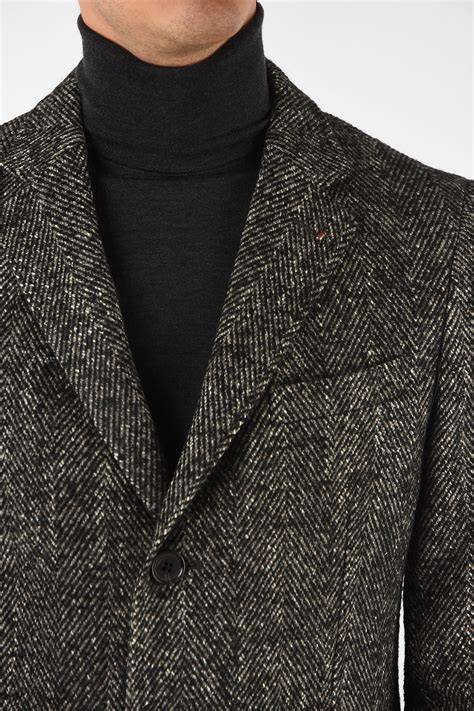 Corneliani Cc Collection Plain Herringbone Three Quarter Length Coat