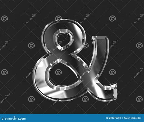 White Polished Reflective Crystal Alphabet Ampersand Isolated On Dark