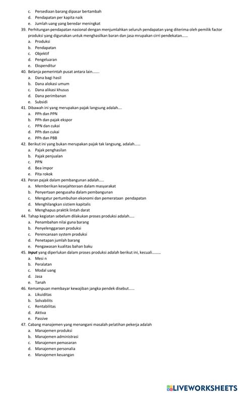 Soal Ujian Ekonomi Kelas 11 Worksheet