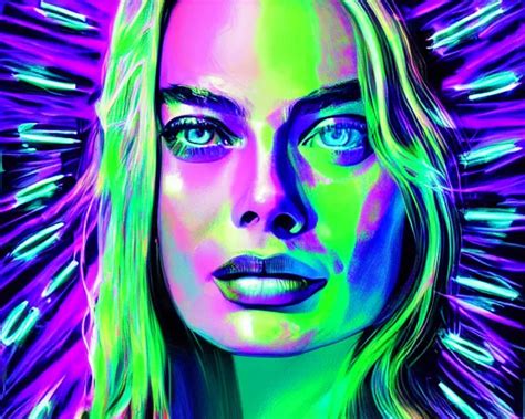 Led Neon Art Of Margot Robbie Digital Art Hyper Stable Diffusion