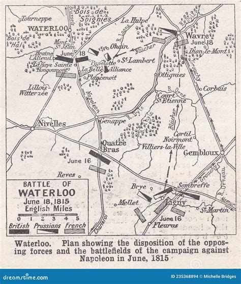 Battle Of Waterloo Map June 18th 1815 Editorial Stock Image