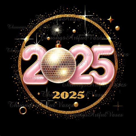 Disco or et rose 2025 bonne année 2025 png bonjour 2025 png boule