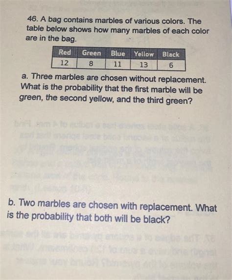 Solved A Bag Contains Marbles Of Various Colors The Chegg