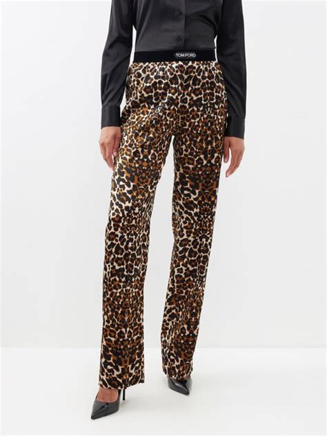 Tom Ford Leopard Print Silk Blend Trousers Black Beige Editorialist