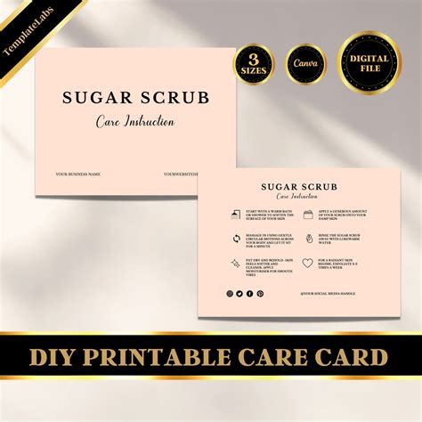 Sugar Scrub Care Card Body Scrub Template Body Scrub Care Instruction Editable Canva Template