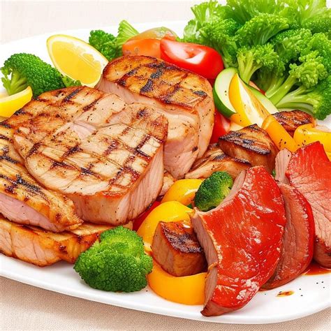 Premium Ai Image Gourmet Meal Cooked Pork Fresh Vegetables Healthy