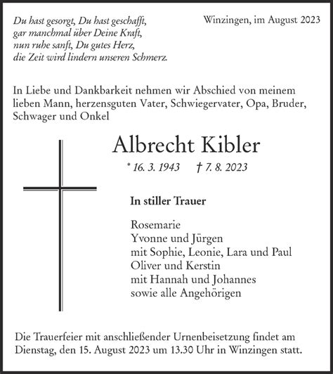 Traueranzeigen Von Albrecht Kibler S Dwest Presse Trauer