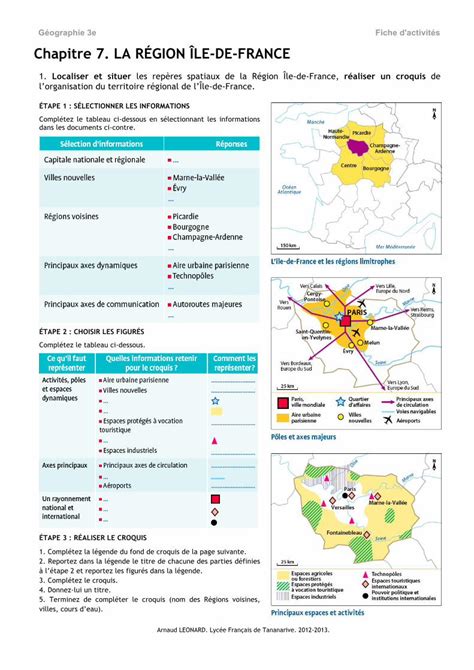 PDF Géographie 3e Fiche d activités Chapitre 7 LA RÉGION college