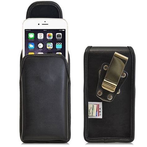 Vertical Leather Extended Holster for Apple iPhone 6, 6S (4.7 in.) with Bulky Cases, Black Belt Clip