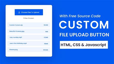 Custom File Upload Button Html Css And Javascript Tutorial Youtube