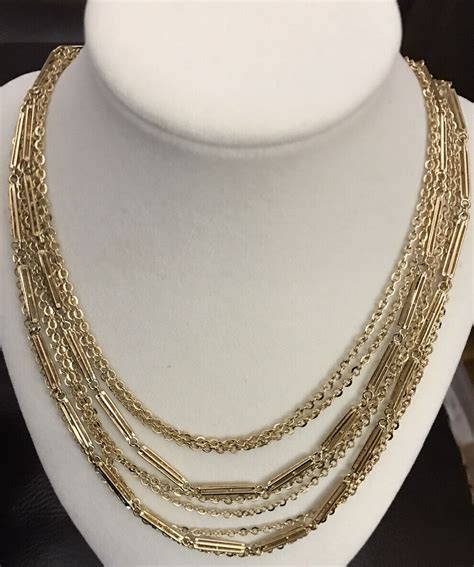 Vintage Kramer Gold Tone Multi Strand Chain Necklace Gem