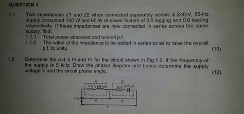 Solved Two Impedances Z1 And Z2 When Connected Separately