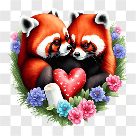 Download Adorable Red Pandas Hugging in a Heart-shaped Flower ...