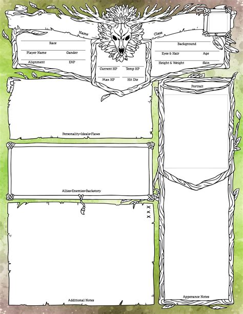 Editable Druid Character Sheet For Dnd 5e Forest Design Etsy Canada