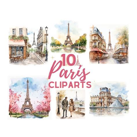 Watercolor Paris Cliparts With The Eiffel Tower In The Background