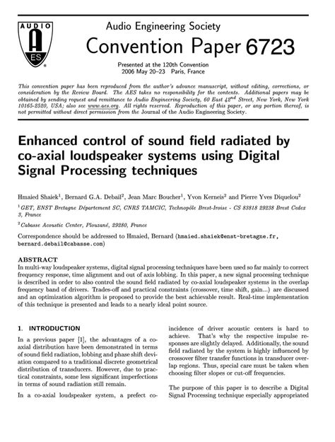 Aes E Library Enhanced Control Of Sound Field Radiated By Co Axial