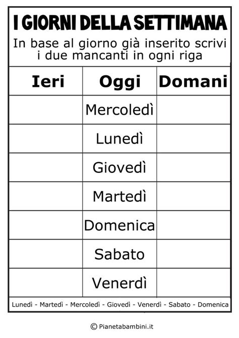 I Giorni Della Settimana Schede Per La Classe Prima Attivit In Et