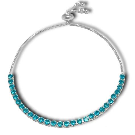 Pulseira Riviera Regulavel Zirconia Azul Turquesa Banhada A Prata