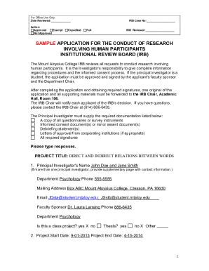 Fillable Online Sample Application For Conduct Of Research Involving