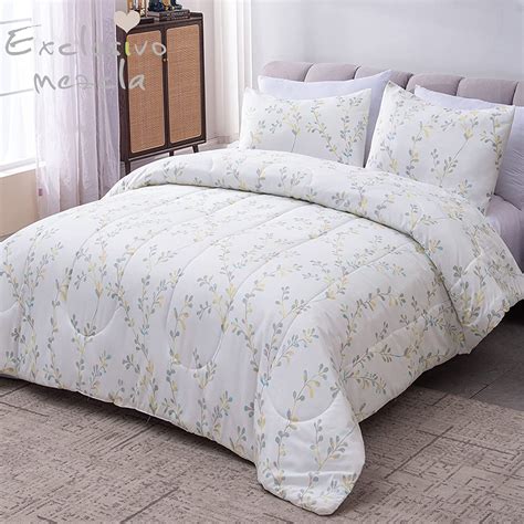 Exclusivo Mezcla Modern 3 Piece Floral Queen Set Microfiber Bedding 2 Pillow Shams White