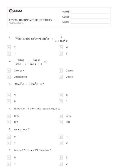 50 Trigonometric Identities Worksheets For 10th Grade On Quizizz