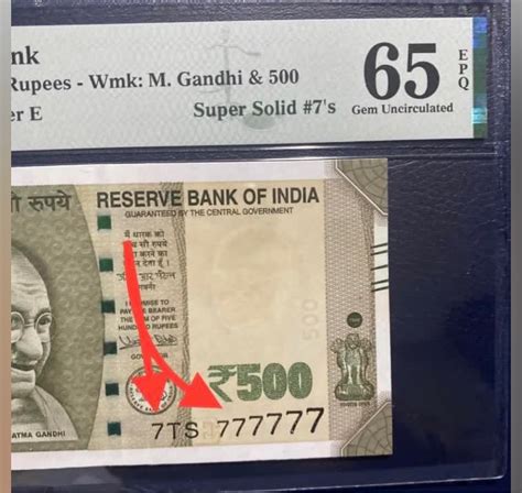 7777777 Super Solid 7 Serial Number Indian 500 Rupees Note Pmg EPQ