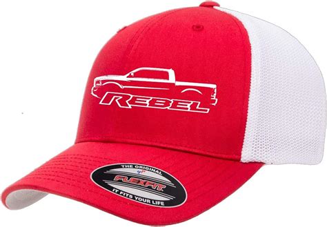 Dodge Ram Rebel Pickup Truck Outline Design Flexfit Trucker Mesh Fitted Cap Redwhite Amazonca