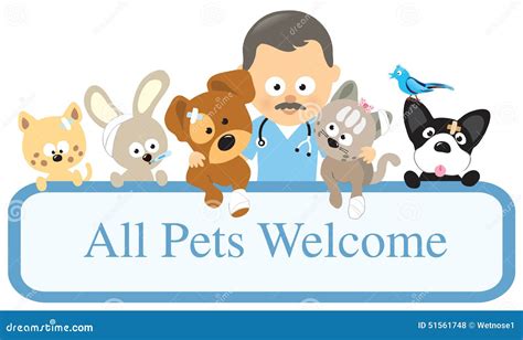 Vet and pets holding sign stock vector. Illustration of kitty - 51561748