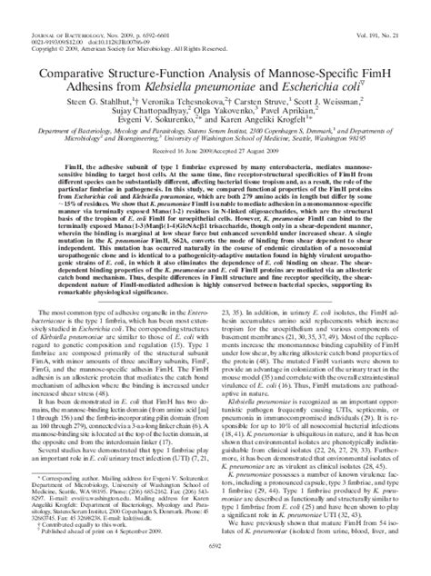 (PDF) Comparative Structure-Function Analysis of Mannose-Specific FimH Adhesins from Klebsiella ...