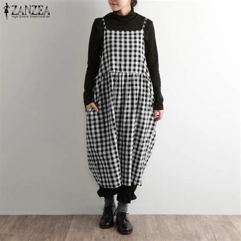 Plus Size Zanzea Vintage Plaid Checked Dress Summer Women Strappy