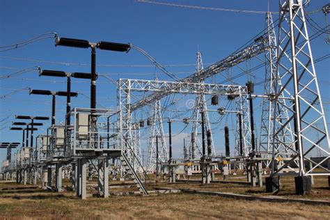 Part of High-voltage Substation Stock Photo - Image of landscape, line ...