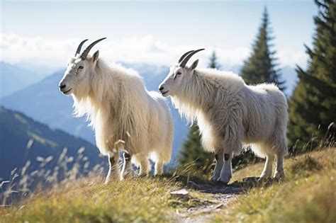 Premium Photo Mountain Goats Grazing On Alpine Meadows