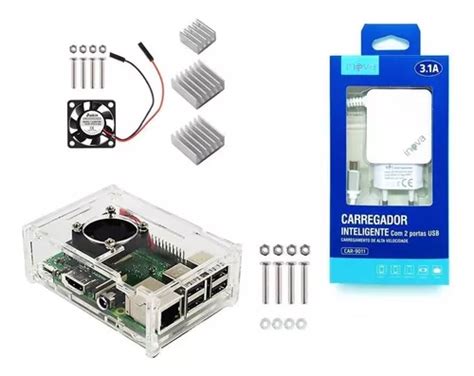 Kit Case P Raspberry Pi B Cooler Dissipadores Fonte Mercadolivre