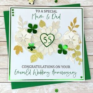 Personalised Handmade Floral Emerald 55th Wedding Anniversary Card Mum