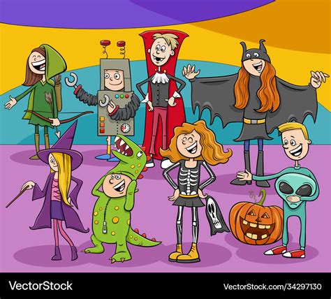 Cartoon characters group at halloween party Vector Image