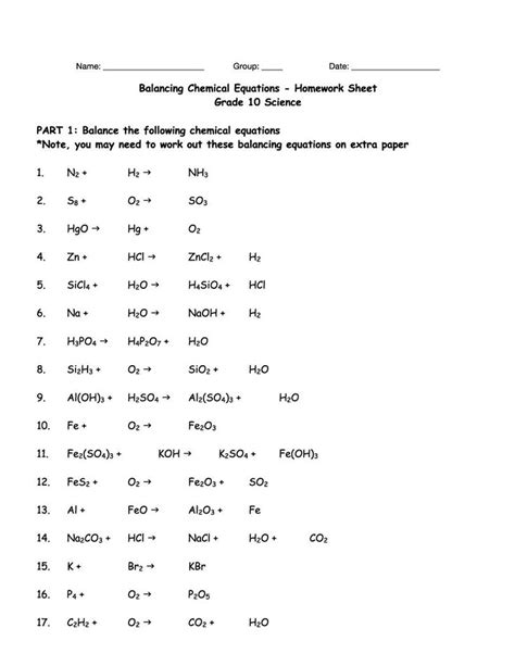 Science Balanced Equations Solved Worksheets