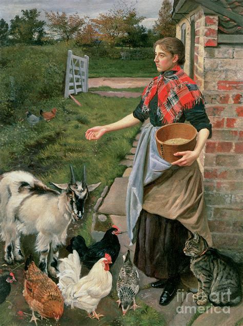 Feeding The Chickens Painting By William Edward Millner