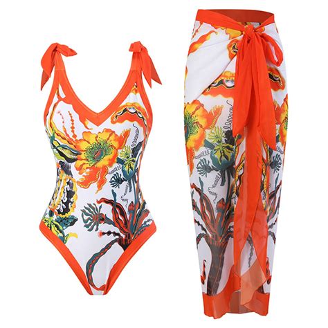 Vestitiy Bathing Bikini Vintage Abstract Floral Print Piece Swimwear
