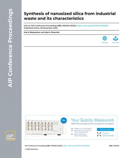 PDF Synthesis Of Nanosized Silica From Industrial Waste And Its