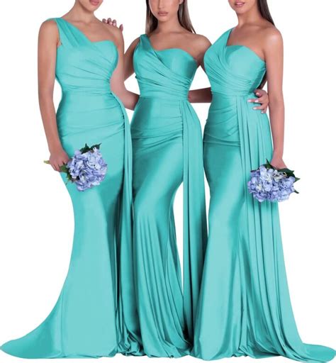 LGHTGR Women S One Shoulder Ruched Bodycon Mermaid Satin Bridesmaid