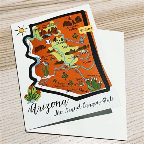 Arizona State Map Full Color Note Card - Etsy