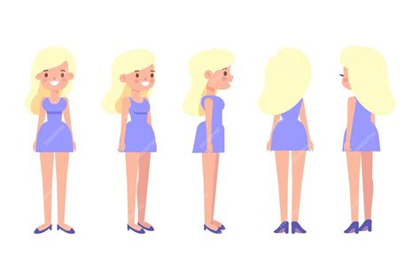 Premium Vector Girl Woman Front Side Back View Flat Vector Character For Animation Separate