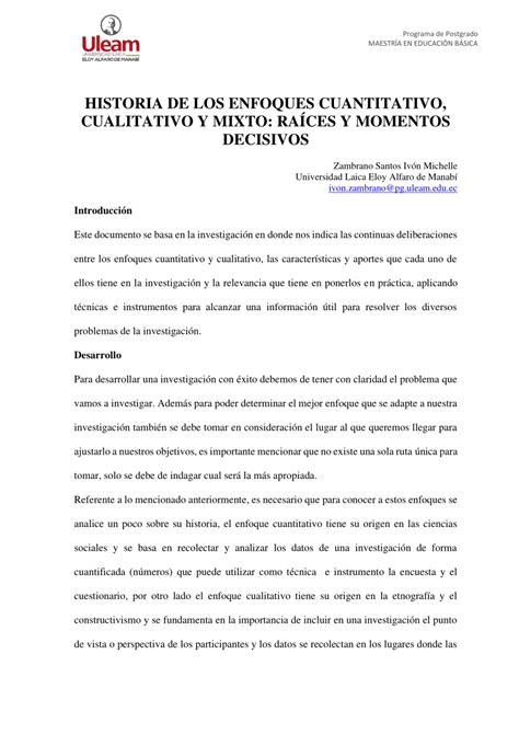 Pdf Historia De Los Enfoques Cuantitativo Cualitativo Y Mixto