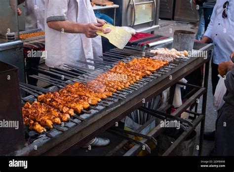 Grilled Chicken Shish Kebab Street Barbecue Stock Photo Alamy