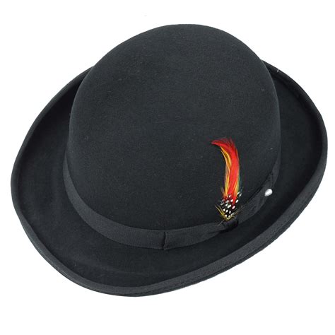 Mens Black Vintage 100 Wool Felt English Bowler Derby Hat Removable