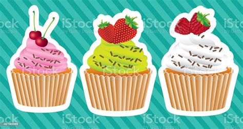 Cupcakes Stickers Stok Vektör Sanatı And Cupcake‘nin Daha Fazla Görseli Cupcake Davetiye