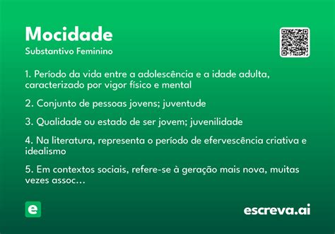 O Que Significa Mocidade - Mocidade - Significado e Sinônimo - escreva.ai