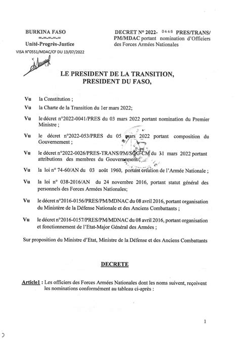 Armée de terre au Burkina Le président Paul Henri Sandaogo Damiba