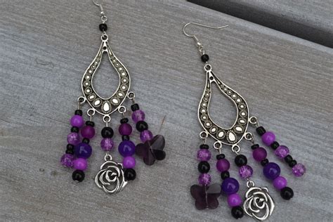 Boucles D Oreilles Fantaisie Argent Es Perles De Verre Papillons En