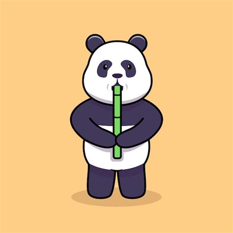 Personagem de mascote panda fofo comendo bambu de ilustração vetorial